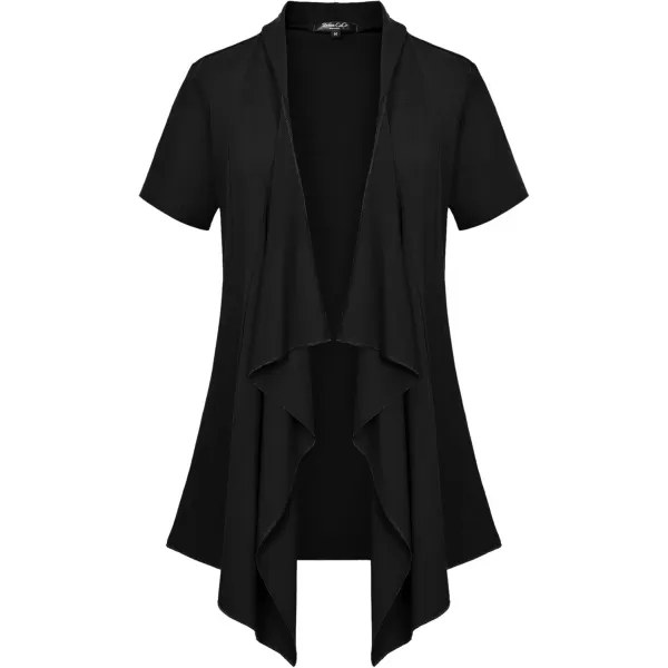 Womens Short Sleeve Draped Open Front Cardigan Lightweight Summer Vest for WomenBlack