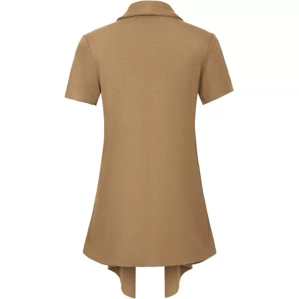 Womens Short Sleeve Draped Open Front Cardigan Lightweight Summer Vest for WomenCamel