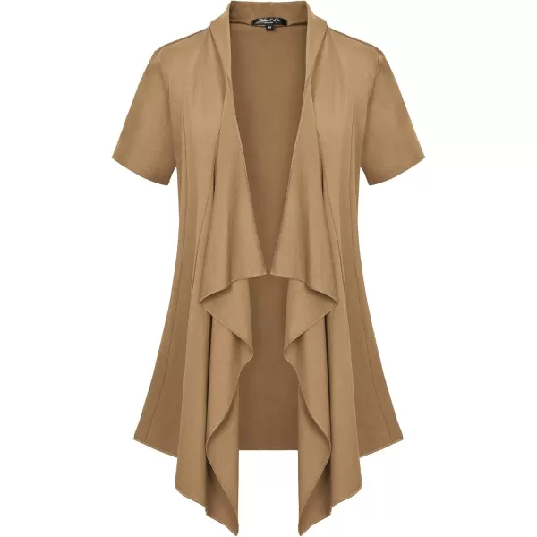 Womens Short Sleeve Draped Open Front Cardigan Lightweight Summer Vest for WomenCamel