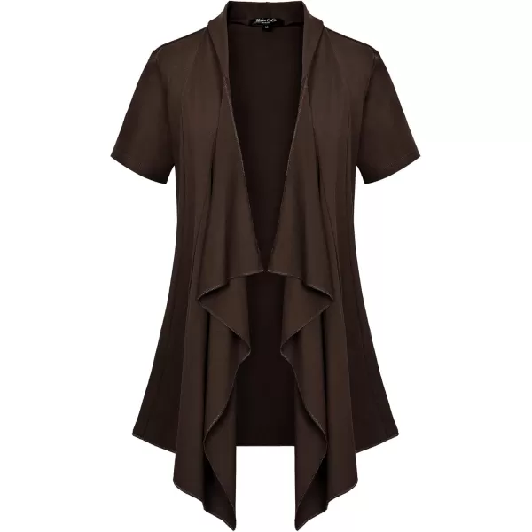 Womens Short Sleeve Draped Open Front Cardigan Lightweight Summer Vest for WomenCoffee