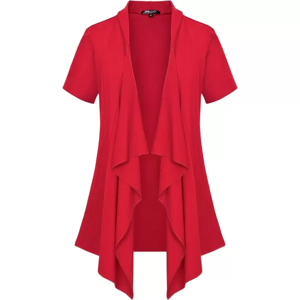 Womens Short Sleeve Draped Open Front Cardigan Lightweight Summer Vest for WomenRed