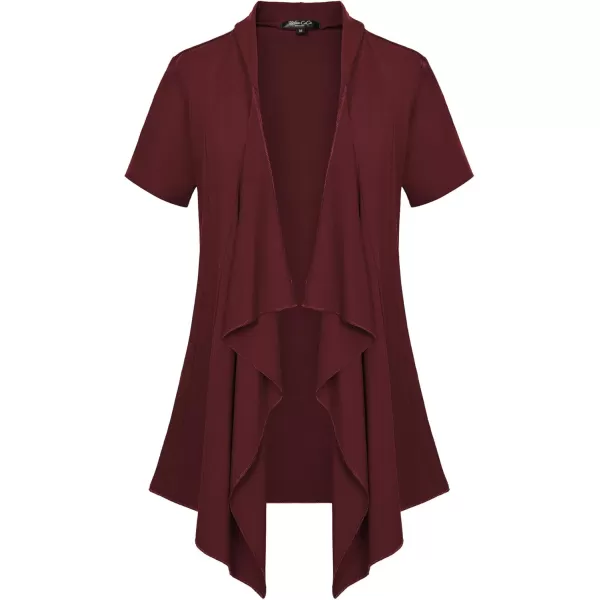 Womens Short Sleeve Draped Open Front Cardigan Lightweight Summer Vest for WomenWindsor Wine
