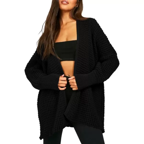 Urban CoCo Womens Cozy Long Sleeves Open Front Oversized Cable Knit Sweater CardiganBlack