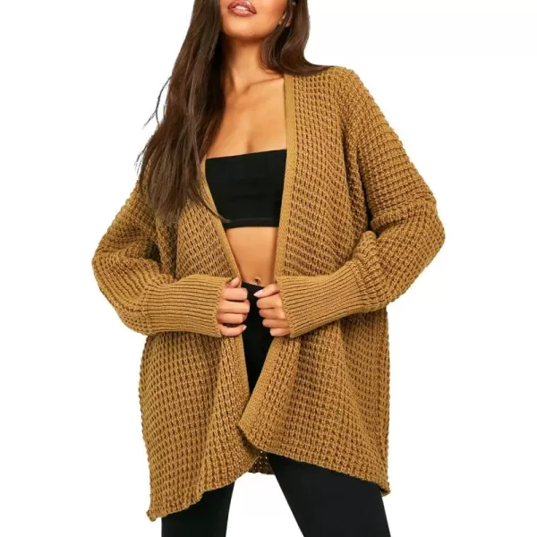 Urban CoCo Womens Cozy Long Sleeves Open Front Oversized Cable Knit Sweater CardiganCamel