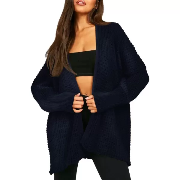Urban CoCo Womens Cozy Long Sleeves Open Front Oversized Cable Knit Sweater CardiganNavy Blue