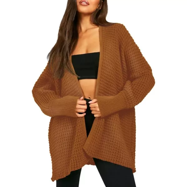 Urban CoCo Womens Cozy Long Sleeves Open Front Oversized Cable Knit Sweater CardiganUmber
