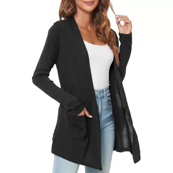 Urban CoCo Womens Long Sleeve Open Front Lightweight Cardigan Sweaters with PocketsBlack
