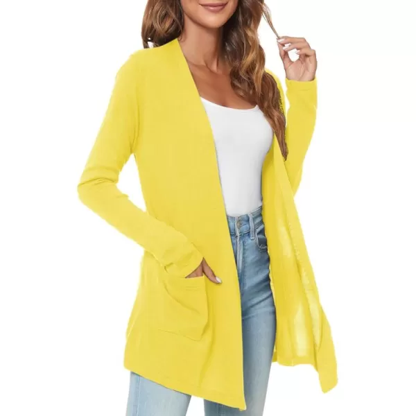 Urban CoCo Womens Long Sleeve Open Front Lightweight Cardigan Sweaters with PocketsLemon Yellow