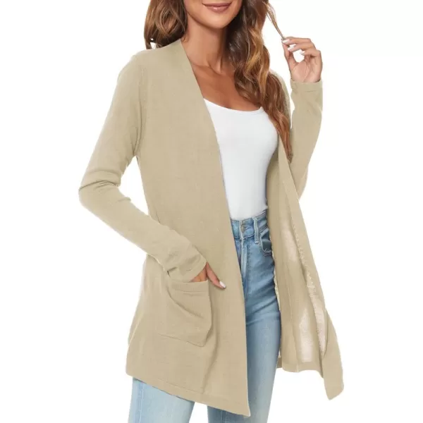 Urban CoCo Womens Long Sleeve Open Front Lightweight Cardigan Sweaters with PocketsLight Camel