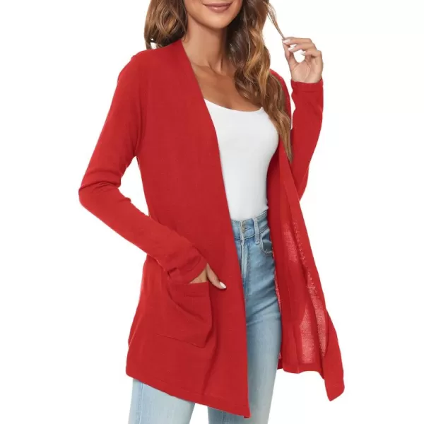 Urban CoCo Womens Long Sleeve Open Front Lightweight Cardigan Sweaters with PocketsRed