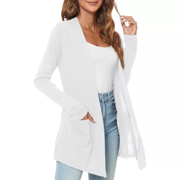Urban CoCo Womens Long Sleeve Open Front Lightweight Cardigan Sweaters with PocketsWhite