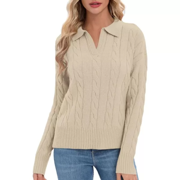 Urban CoCo Womens VNeck Knit Pullover Sweaters Lapel Collar Casual 2023 Fall Jumper TopsApricot