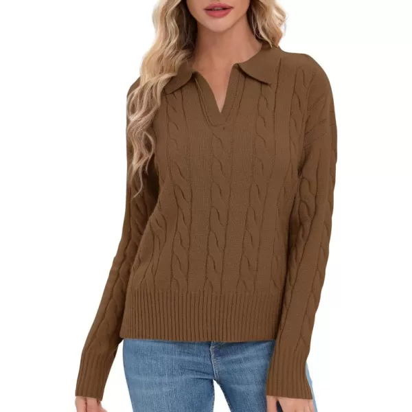 Urban CoCo Womens VNeck Knit Pullover Sweaters Lapel Collar Casual 2023 Fall Jumper TopsChocolate