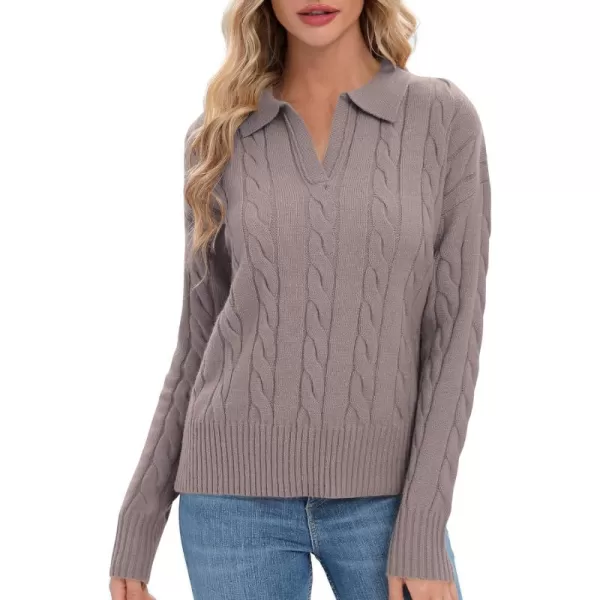 Urban CoCo Womens VNeck Knit Pullover Sweaters Lapel Collar Casual 2023 Fall Jumper TopsGrey Purple