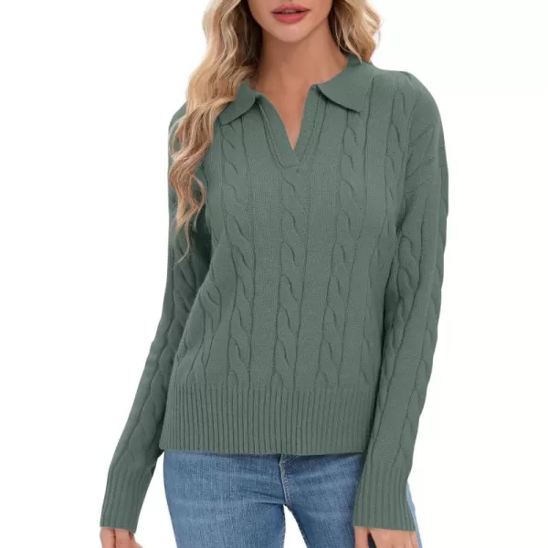 Urban CoCo Womens VNeck Knit Pullover Sweaters Lapel Collar Casual 2023 Fall Jumper TopsGreyish Green