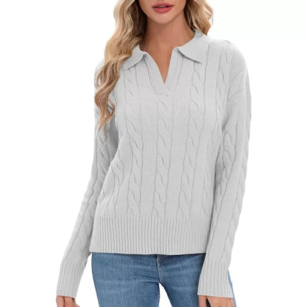 Urban CoCo Womens VNeck Knit Pullover Sweaters Lapel Collar Casual 2023 Fall Jumper TopsLight Grey