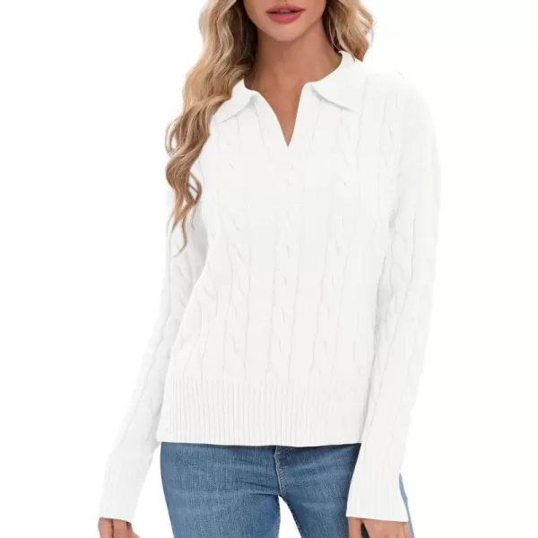 Urban CoCo Womens VNeck Knit Pullover Sweaters Lapel Collar Casual 2023 Fall Jumper TopsWhite