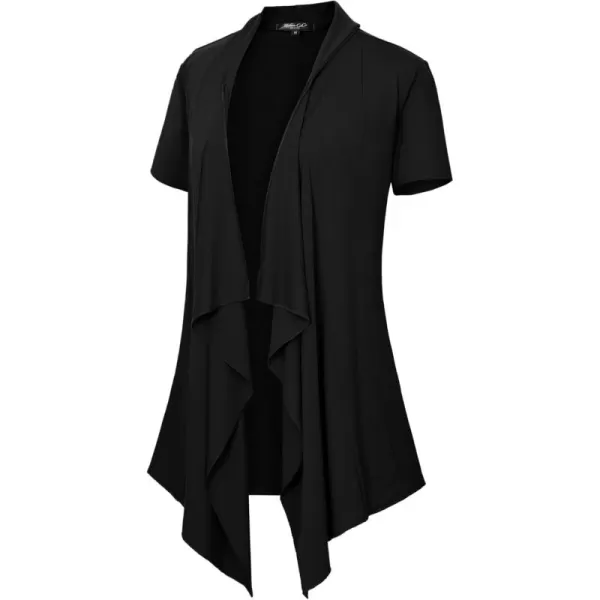 Womens Short Sleeve Draped Open Front Cardigan Lightweight Summer Vest for WomenBlack