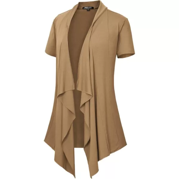 Womens Short Sleeve Draped Open Front Cardigan Lightweight Summer Vest for WomenCamel