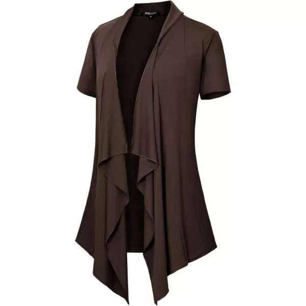 Womens Short Sleeve Draped Open Front Cardigan Lightweight Summer Vest for WomenCoffee