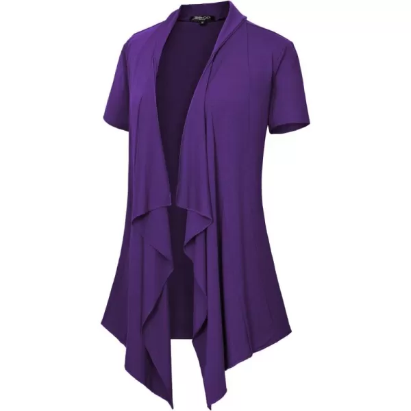 Womens Short Sleeve Draped Open Front Cardigan Lightweight Summer Vest for WomenPurple