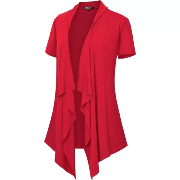 Womens Short Sleeve Draped Open Front Cardigan Lightweight Summer Vest for WomenRed