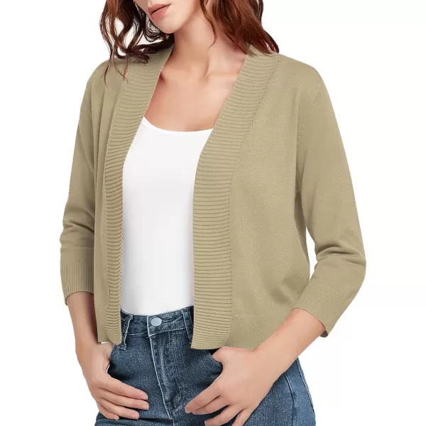 Urban CoCo Womens 34 Sleeve Cropped Cardigan Sweater Lightweight Open Front Shrug for DressesApricot