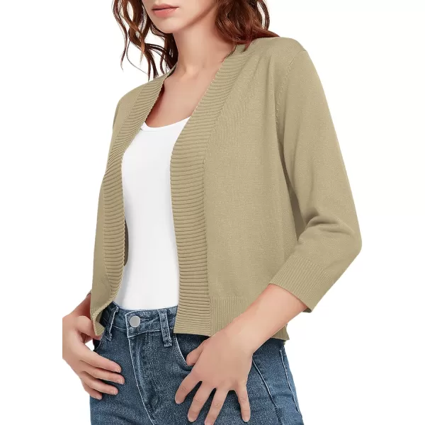 Urban CoCo Womens 34 Sleeve Cropped Cardigan Sweater Lightweight Open Front Shrug for DressesApricot