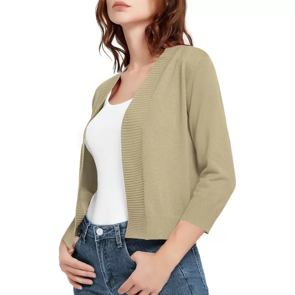Urban CoCo Womens 34 Sleeve Cropped Cardigan Sweater Lightweight Open Front Shrug for DressesApricot