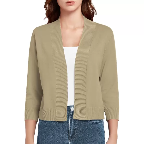 Urban CoCo Womens 34 Sleeve Cropped Cardigan Sweater Lightweight Open Front Shrug for DressesApricot