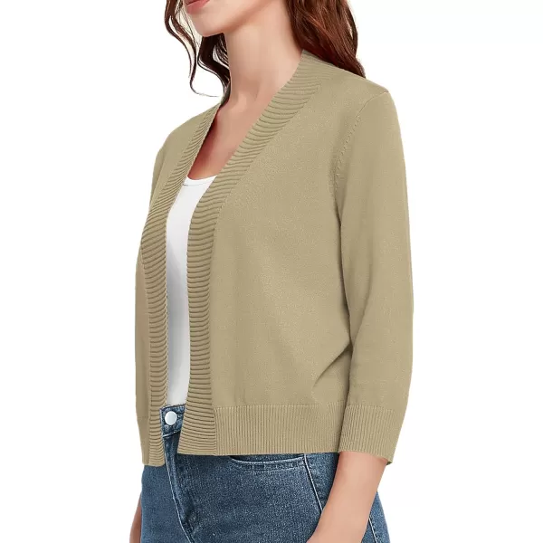 Urban CoCo Womens 34 Sleeve Cropped Cardigan Sweater Lightweight Open Front Shrug for DressesApricot
