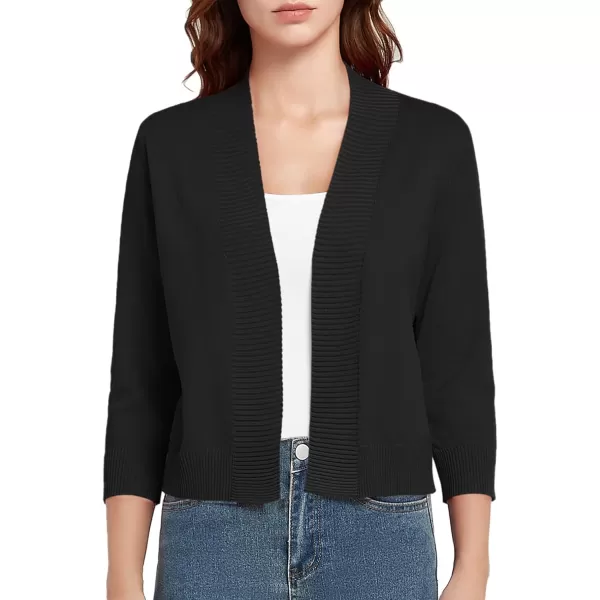 Urban CoCo Womens 34 Sleeve Cropped Cardigan Sweater Lightweight Open Front Shrug for DressesBlack