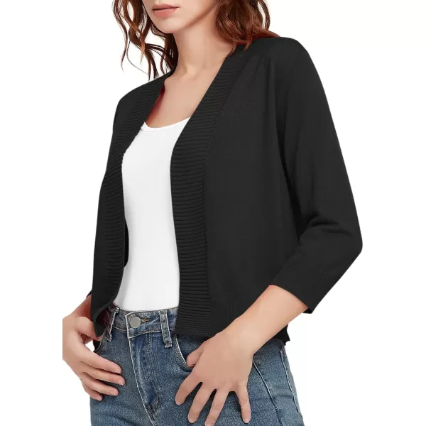 Urban CoCo Womens 34 Sleeve Cropped Cardigan Sweater Lightweight Open Front Shrug for DressesBlack