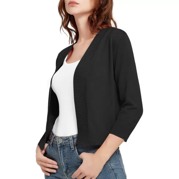 Urban CoCo Womens 34 Sleeve Cropped Cardigan Sweater Lightweight Open Front Shrug for DressesBlack