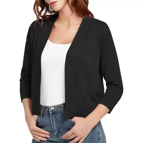 Urban CoCo Womens 34 Sleeve Cropped Cardigan Sweater Lightweight Open Front Shrug for DressesBlack