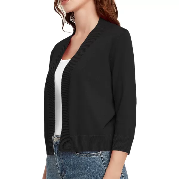 Urban CoCo Womens 34 Sleeve Cropped Cardigan Sweater Lightweight Open Front Shrug for DressesBlack