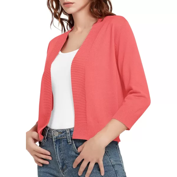 Urban CoCo Womens 34 Sleeve Cropped Cardigan Sweater Lightweight Open Front Shrug for DressesCoral