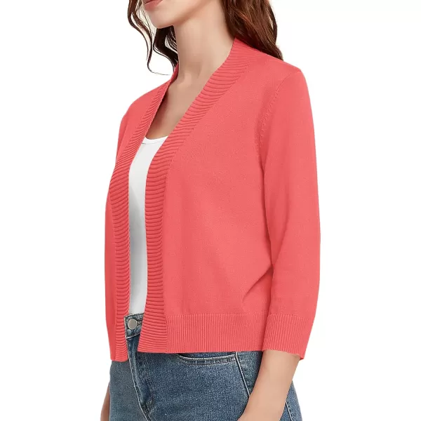 Urban CoCo Womens 34 Sleeve Cropped Cardigan Sweater Lightweight Open Front Shrug for DressesCoral