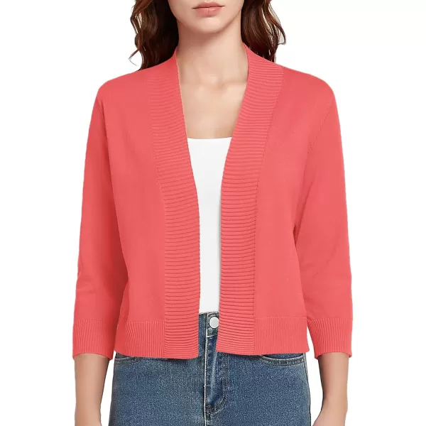 Urban CoCo Womens 34 Sleeve Cropped Cardigan Sweater Lightweight Open Front Shrug for DressesCoral