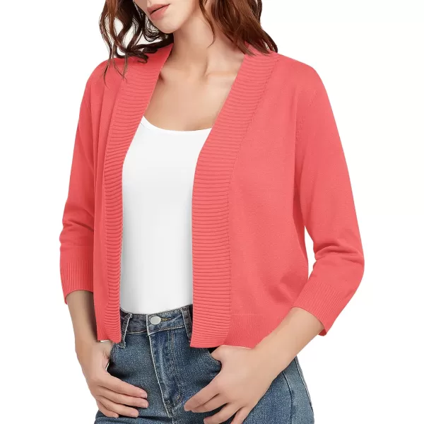 Urban CoCo Womens 34 Sleeve Cropped Cardigan Sweater Lightweight Open Front Shrug for DressesCoral