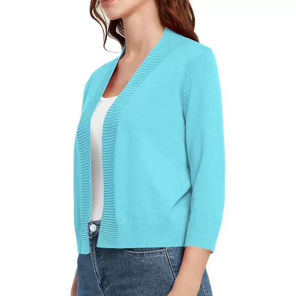 Urban CoCo Womens 34 Sleeve Cropped Cardigan Sweater Lightweight Open Front Shrug for DressesLight Blue