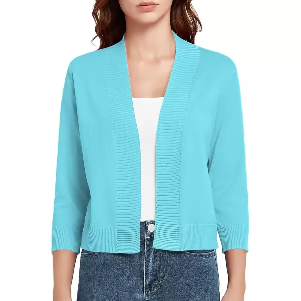 Urban CoCo Womens 34 Sleeve Cropped Cardigan Sweater Lightweight Open Front Shrug for DressesLight Blue