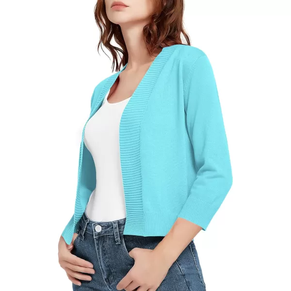 Urban CoCo Womens 34 Sleeve Cropped Cardigan Sweater Lightweight Open Front Shrug for DressesLight Blue