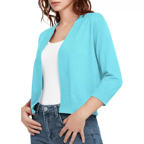 Urban CoCo Womens 34 Sleeve Cropped Cardigan Sweater Lightweight Open Front Shrug for DressesLight Blue