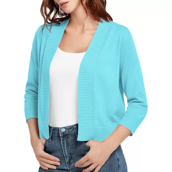 Urban CoCo Womens 34 Sleeve Cropped Cardigan Sweater Lightweight Open Front Shrug for DressesLight Blue