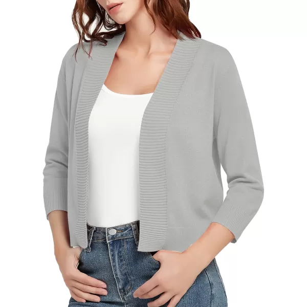 Urban CoCo Womens 34 Sleeve Cropped Cardigan Sweater Lightweight Open Front Shrug for DressesLight Gray