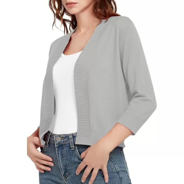 Urban CoCo Womens 34 Sleeve Cropped Cardigan Sweater Lightweight Open Front Shrug for DressesLight Gray