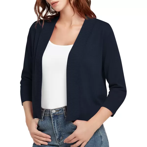 Urban CoCo Womens 34 Sleeve Cropped Cardigan Sweater Lightweight Open Front Shrug for DressesNavy Blue