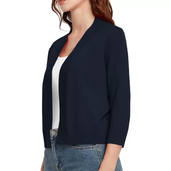 Urban CoCo Womens 34 Sleeve Cropped Cardigan Sweater Lightweight Open Front Shrug for DressesNavy Blue