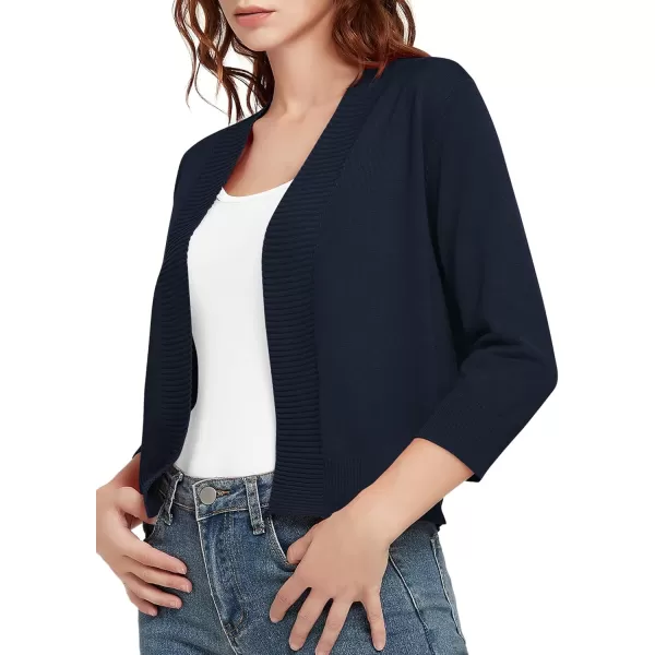 Urban CoCo Womens 34 Sleeve Cropped Cardigan Sweater Lightweight Open Front Shrug for DressesNavy Blue